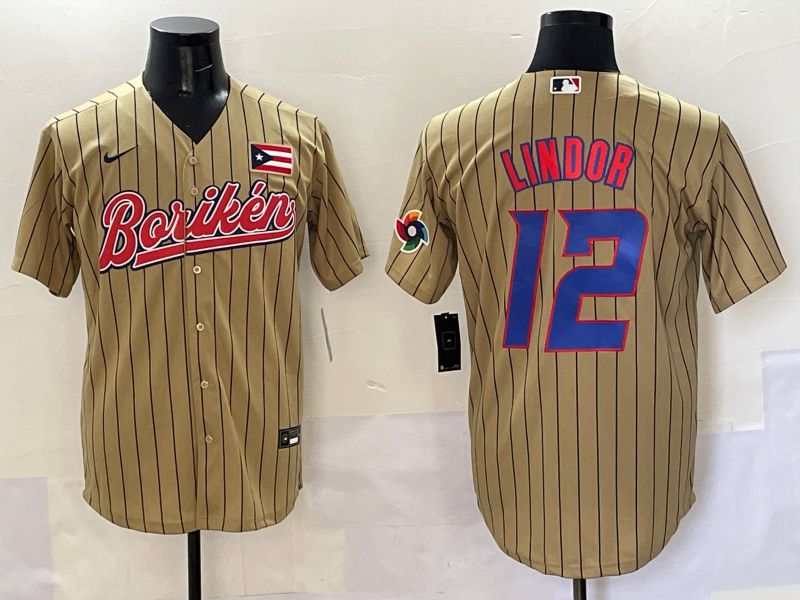 Men Puerto Rico #12 Lindor Brown Stripe Joint Name 2025 Nike MLB Jersey style 12->more jerseys->MLB Jersey